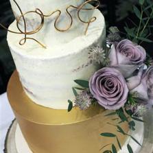 Semi Naked and Gold Tier Cake with Fresh Flowers